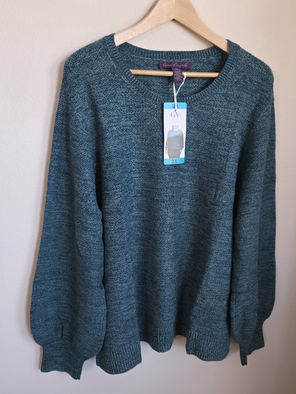 Gloria Vanderbilt Knit Green Teal Crewneck Sweater NWT 2X